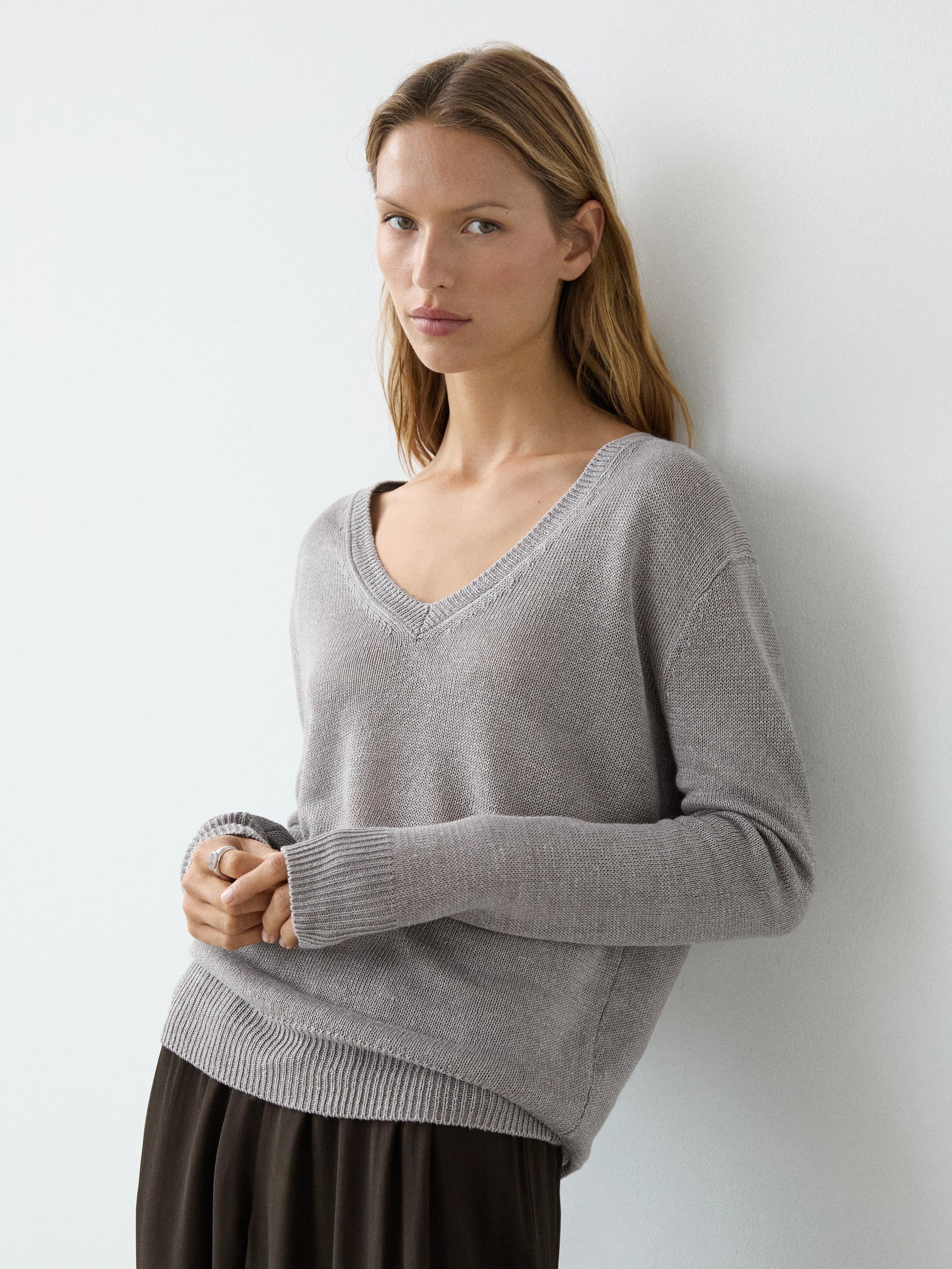 Pull en maille 100 % lin à col V